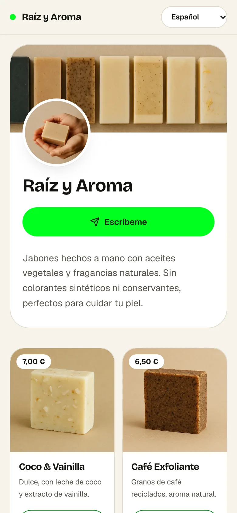 Beispiel einer digitalen Auslage - Sheila, Aroma y Raíz